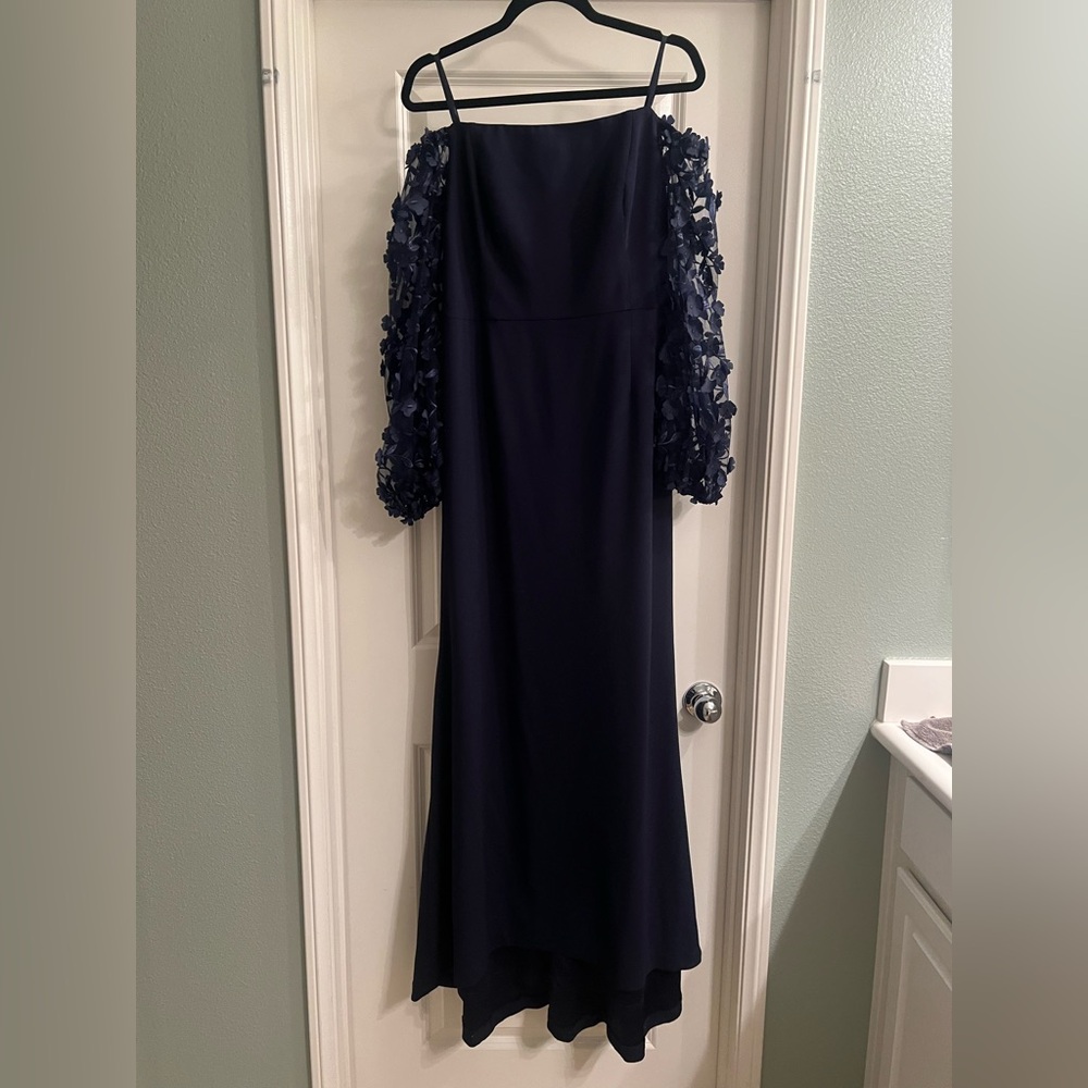 Eliza J Navy Long Sleeve Dress with Floral Accents